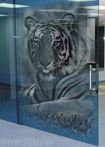 УФ-печать на стекле - рисунок тигра на двери