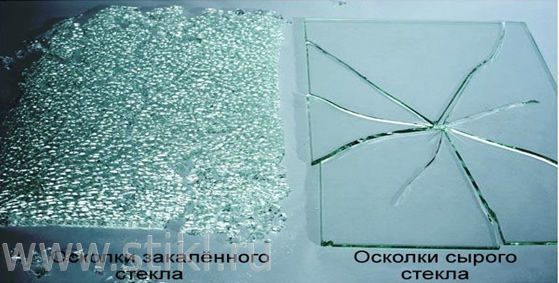 Сравнение осколков закаленного стекла с простым